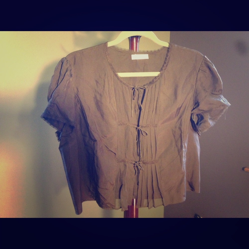 Old Navy Brown Short Sleeve Tie-Front Blouse